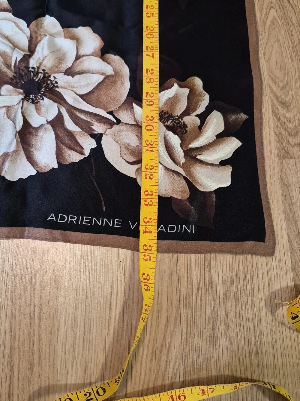 Vintage Adrienne Vittadini 100% Silk Floral Square Scarf Black Brown